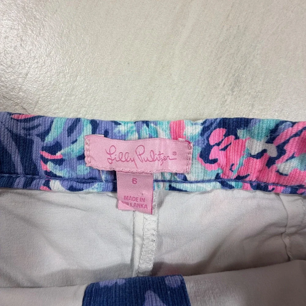 Lilly Pulitzer Girls Blue Pink Floral Corduroy Scalloped Skort Size 6 Kids